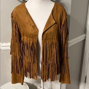 Vocal Tan Faux Suede Western Jacket with Fringe Size Small